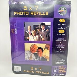 NEW Ultra Pro Photo 5x7 Sheet Protector Refill Pages 3 hole punch 10 pack
